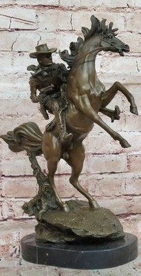 Art Sculpture Cowboy Horse Training Gun Bronze Statue Hand Made by Lost Wax Sale