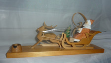 Vintage vecchia DDR Erzgebirgische Volkskunst Babbo Natale slitta renna cervo