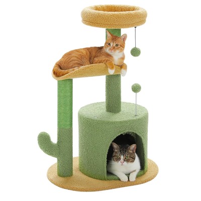 Cactus Cat Tree Small Cat Tower 32  Cat Scratching Post with Curved Perch, Co...