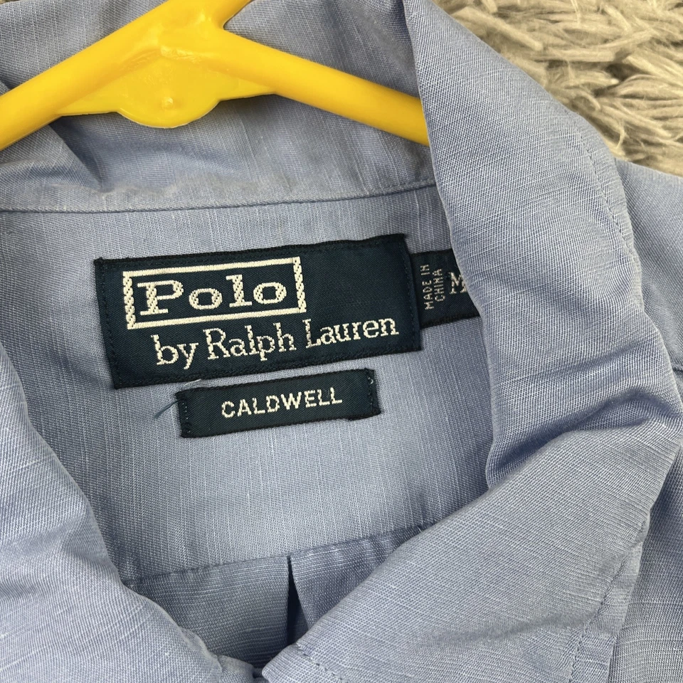 Polo Ralph Lauren Shirt Mens Medium Blue Caldwell Silk Linen Short Sleeve Camp - Image 3 of 4