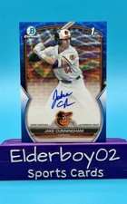 Jake Cunningham /150 Auto 1st Blue Wave Refractor 2023 Bowman Chrome Baltimore