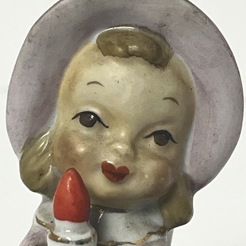 Vintage Porcelain Angel Figurine W Pink Bonnet - Made In Japan - Picture 6 of 16