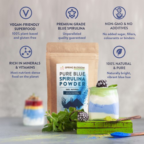 5-75G BLUE SPIRULINA POWDER E20 PURE PHYCOCYANIN NATURAL FOOD COLORING SUPERFOOD - 第 3/9 張圖片
