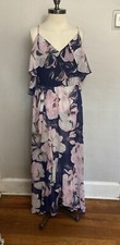 Vince Camuto Floral Maxi dress 10 Cold Shoulder Blue