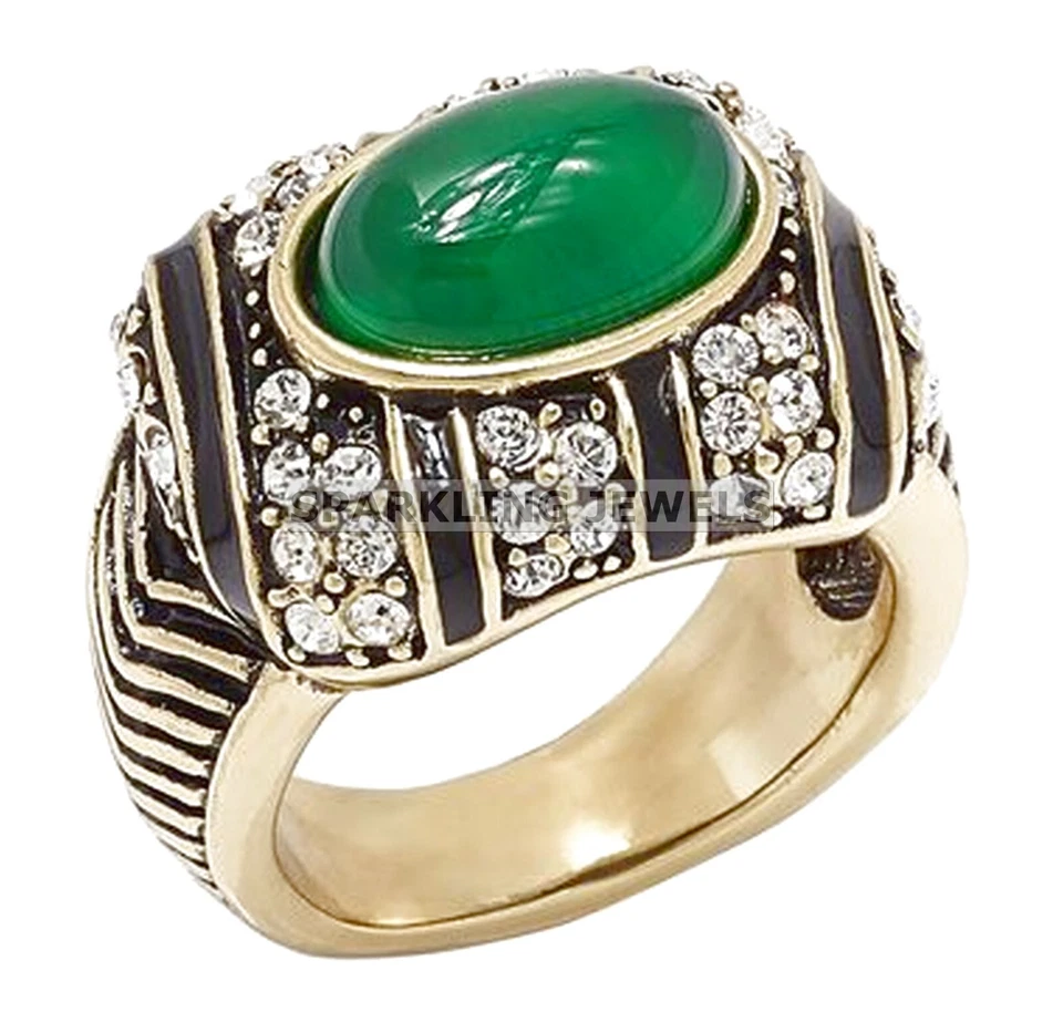 Anillo de peridoto brillante corte ovalado con plata 925 chapado en oro para hombre #588 Foto 3 de 4