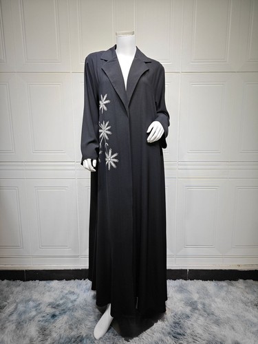 Negro Mujeres Vestido Abierto Dubai Abaya Musulmán Modesto Cárdigan Kimono Fiesta Caftán - Imagen 15 de 15