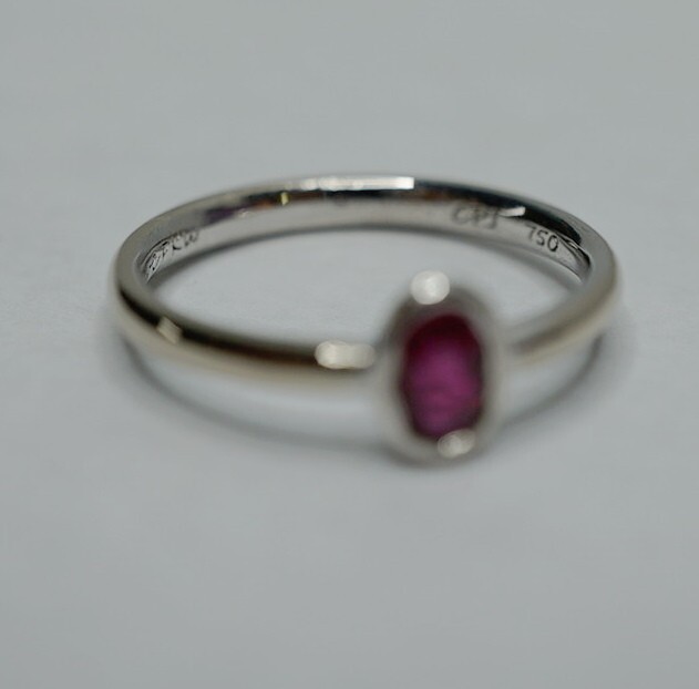 Bezel Set Ruby RIng, Oval Solitaire Ring white go… - image 9