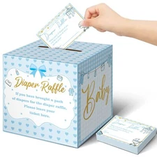 51 Pieces Diaper Raffle Tickets With Diaper Raffle Card Box Baby Shower Decorati