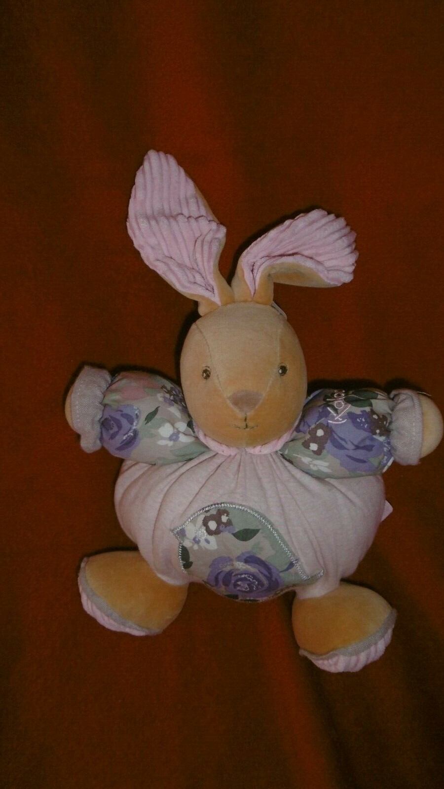 Doudou lapin Kaloo beige et rose, peluche Patapouf medium pour bébé