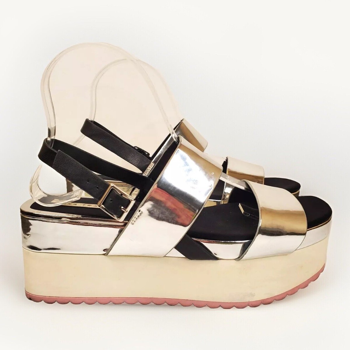 Womens Platform Metallic Silver Strap Sandals Shoes Sz 39 US