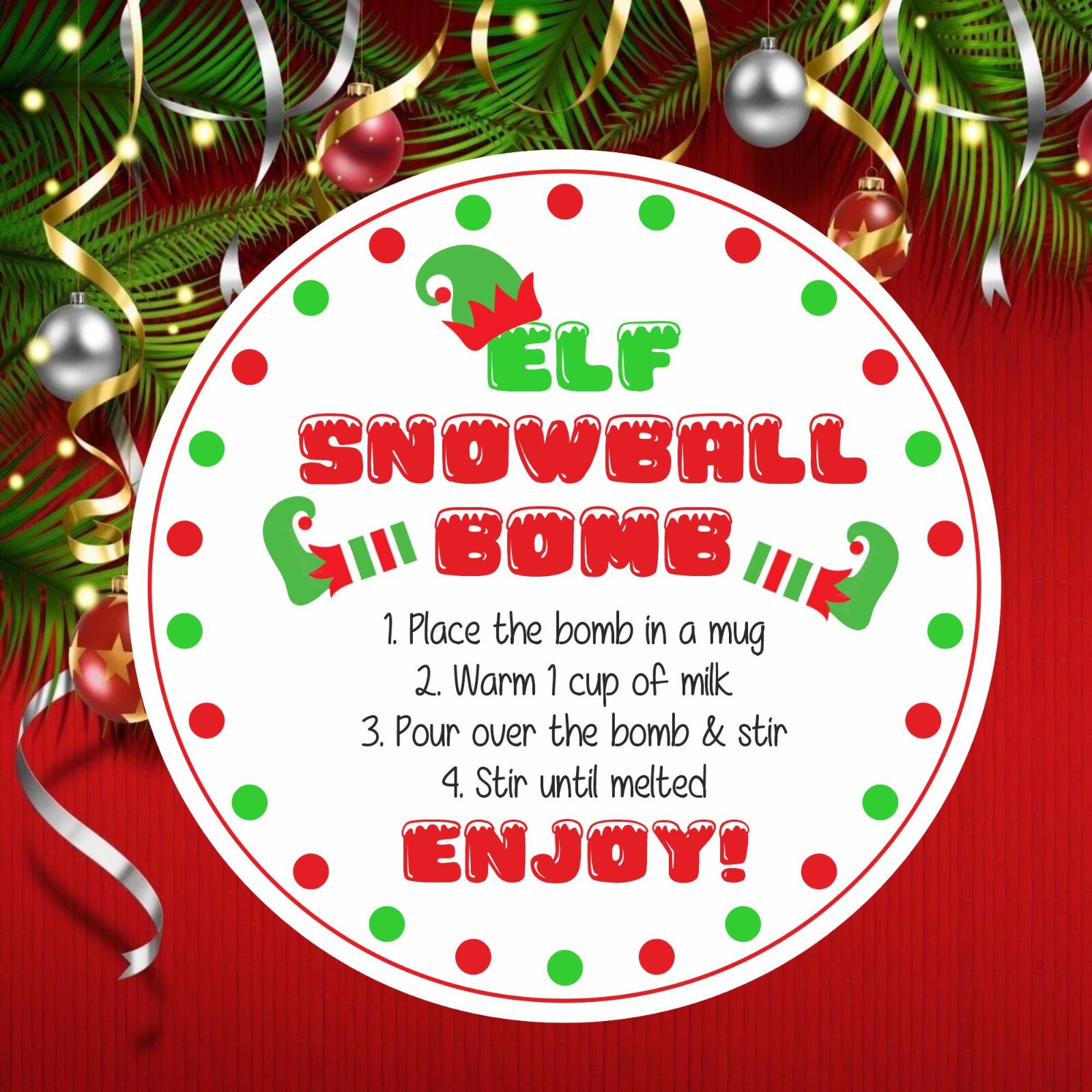 Elf Snowball Hot Chocolate Bomb Stickers, Labels perfect for Baking ...