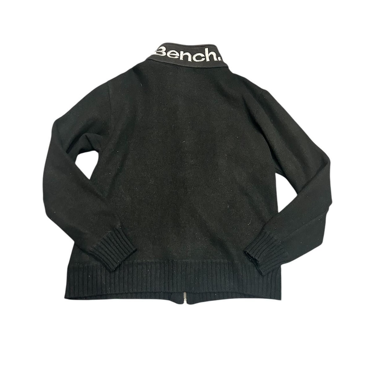 Bench y2k 2000's logo high-neck spellout zip up pocketed wool