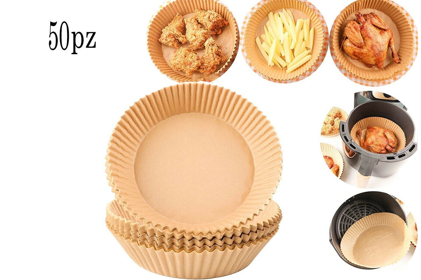 Fodere per friggitrice ad aria, rotonde, usa e getta, per friggitrice ad aria, 16 cm, per uso alimentare, a prova di olio, impermeabili, per friggitrice ad aria e microonde (100 pezzi