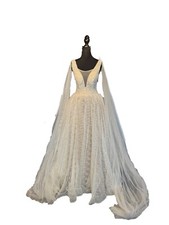    Luxury Wedding Dress - Ball Gown, Sequined, Removable cape, S