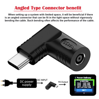 DC Jack Input to USB-C Type-C Angled 90 Degree Charge Adapter for Laptop Phone
