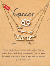 3Pcs Constellation Zodiac Layer Necklaces for Women Girls, Retro 14K Gold Plated