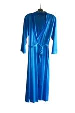 Vtg. Vanity Fair Nylon Robe Size Medium Petites Attached Tie Blue
