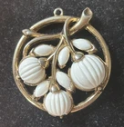 Vintage Crown Trifari Alfred Philippe Pendant  Ribbed Melon Molded Milk Glass