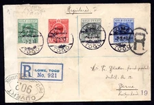 UK TO 1917 FRANCE GOLD COAST STAMPS OVERPRINT TOGO ANELO FRENCH OCCUPATION TIED