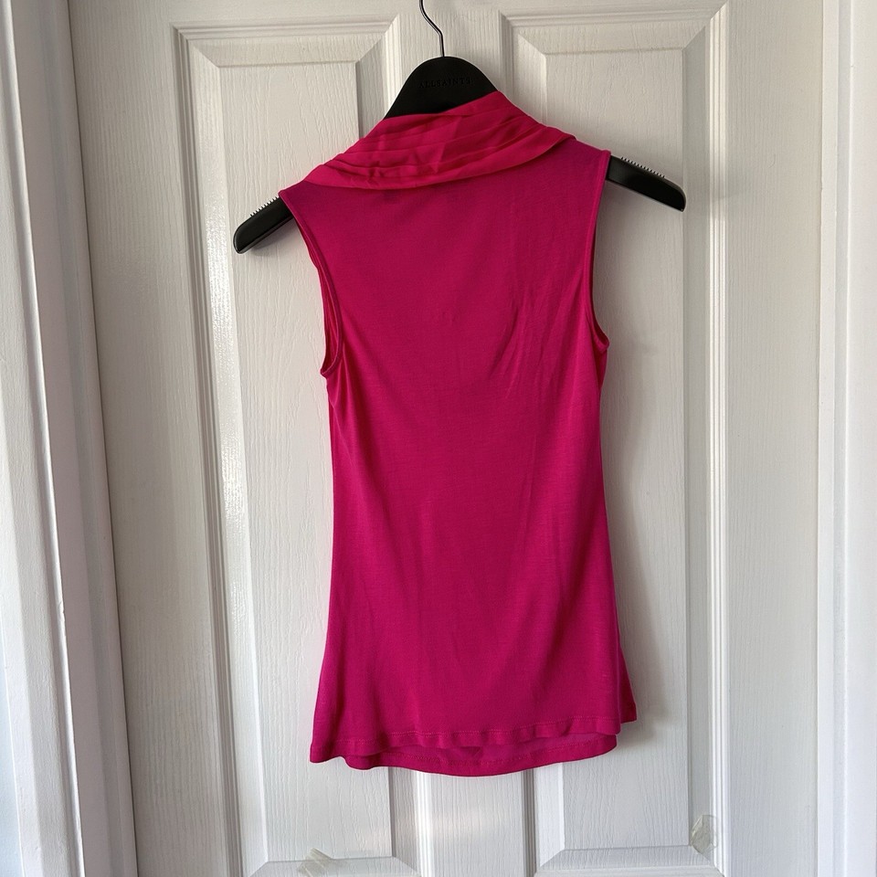 Ted Baker Cerise Pink Top UK 6 Silk Jersey Cowl Neck Sleeveless