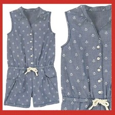 NWT Girls 4 Gymboree STRIPES  ANCHORS Blue Cotton Chambray ROMPER One Piece Set