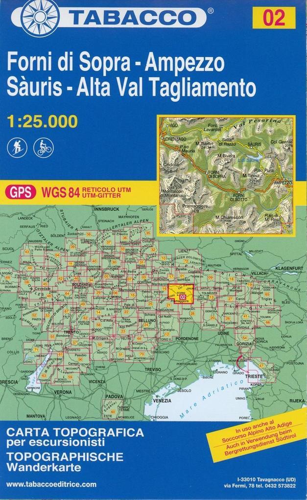 Thumbnail - Tabacco Wandern Forni Di Sopra - Ampezzo 1 : 25 000 | 2014 | Deutsch