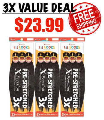 3X VALUE! Outre X-Pression Braiding Hair Lil Looks 3X Pre-Stretched Braids 32''