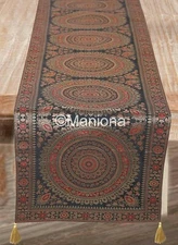 Table Runner Indian Mandala Print Bracode Silk Table Runner Embroidered Table