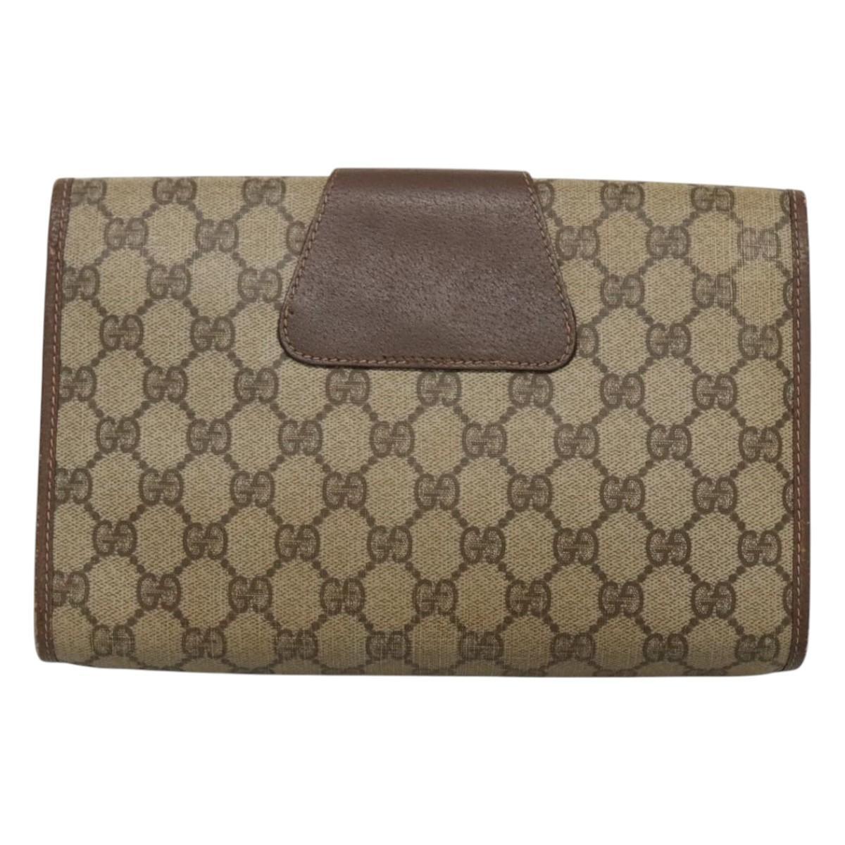 GUCCI　Gマーク　程度良品。 GUCCI GG Supreme Web Sherry Line Bag PVC Beige Gold 156 01