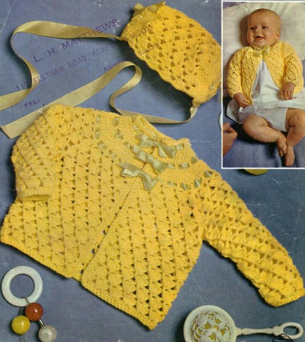 Häkelanleitung Kopie 0794.  Baby Strickjacke & Mütze.  19-20 Zoll Brustumfang.  QK