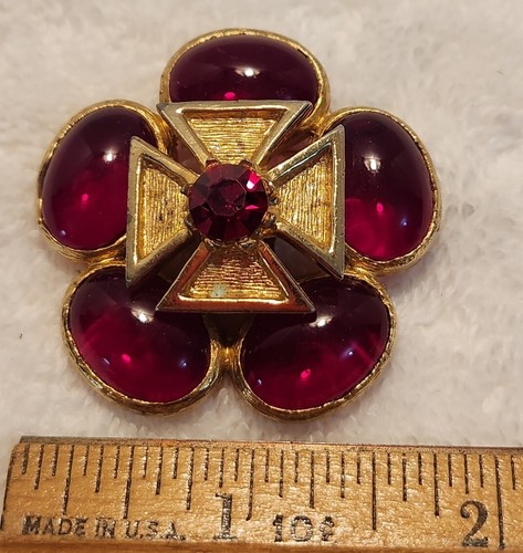 Signed Benedikt Pin Brooch Red And Gold Tone - Picture 2 of 4