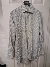 Charles Tyrwhitt Blue Yellow Striped Shirt UK 16 Long Sleeve Cotton Jermyn Lond