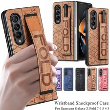 For Samsung Galaxy Z Fold 7 6 5 4 3 Shockproof Leather Hand Strap Case Pen Slot