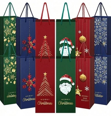 BRANDED 1/3/6pcs Christmas Wine Bottle Gift Bags with Handles Xmas Present Gift Wrap UK