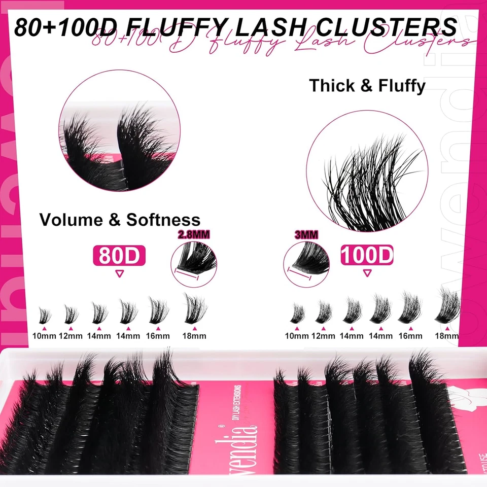 Lash Clusters Kit Fluff 80D 100D Individual Lashes D Curl Cluster Eyelash Extens - Image 2 of 4