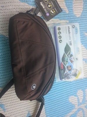 New with tags-Pacsafe Vibe 100 W/Exomesh Anti-Theft Lightweight Hip Pack, Brown 