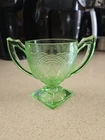 3" INDIANA GLASS Horseshoe Uranium Green Footed Open Sugar Bowl