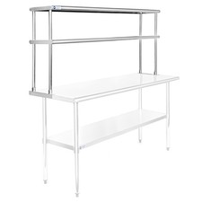 Stainless Steel Commercial Wide Double Overshelf - 60" x 12" - for Prep Table
