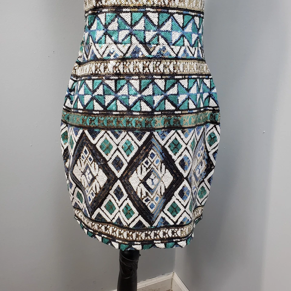 Vestido Body Central Bodycon Para Mujer L Multi Geo Estampado Lentejuelas Adornado Cremallera Lateral Foto 3 de 4