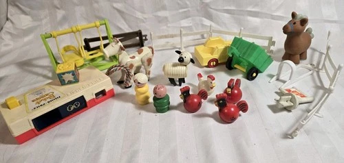 Vintage Fisher Price Little People Farm Animals Swing Cars Camera Lot
