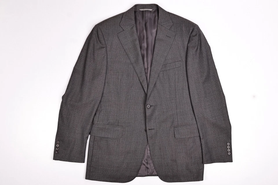 Canali 1934 Gray Stripe Herringbone Wool Suit 40 R Pants 32x30 - Image 2 of 4