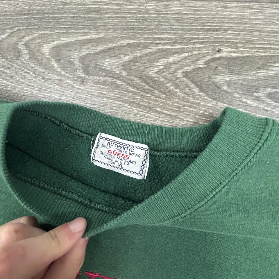 Vintage GUESS Jeans Sweatshirt Mens XL Green Embroidered Crewneck 90s USA - Image 4 of 4