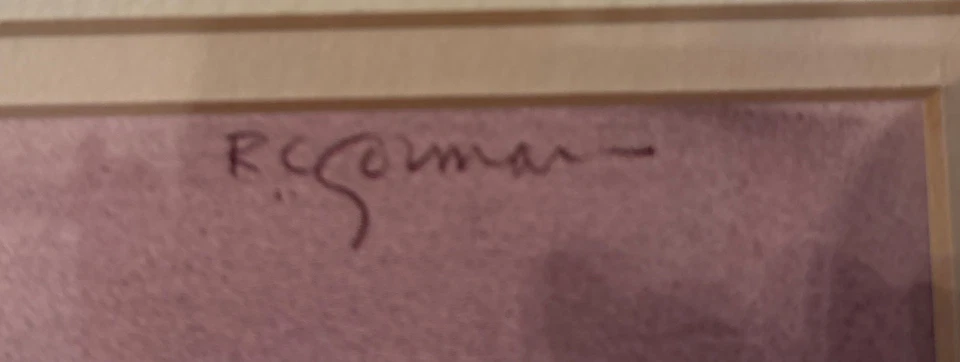 Enmarcado y firmado R.C. Litografía Gorman de mujer reclinada. 30x25 Foto 2 de 4