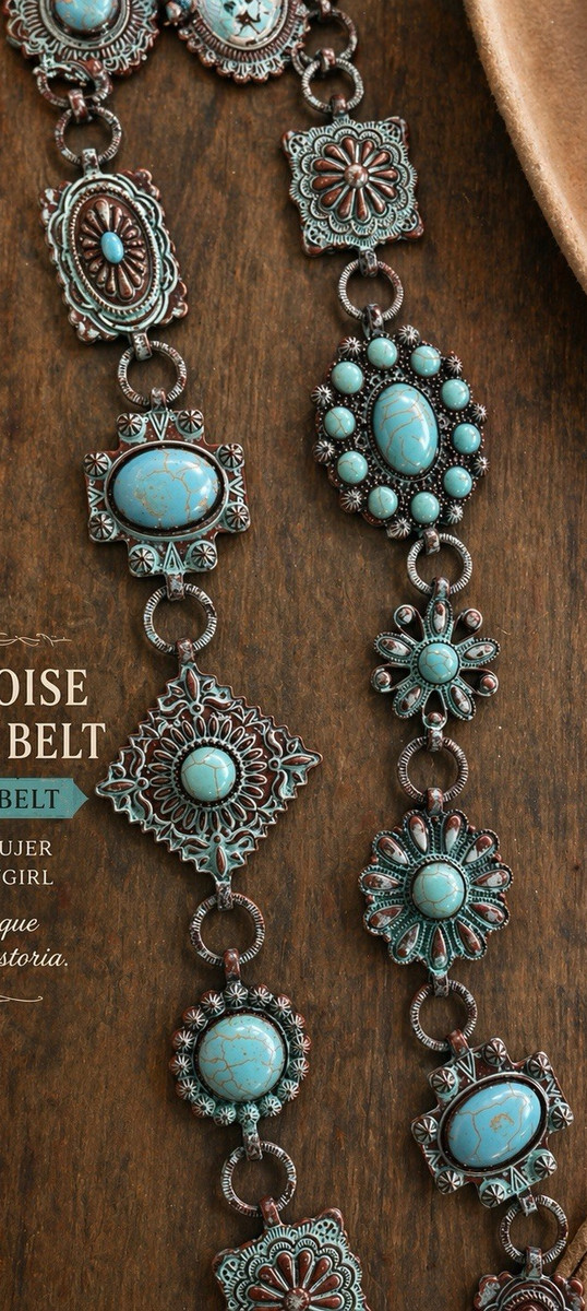 Turquoise Concho Western Belt Silver Cowgirl Country Accessories for Women Amazon.com: Navoky Concho Western Belt Woman Turquoise  main image 3
