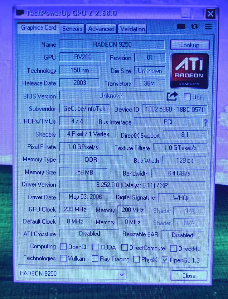 ATI DM-R9250PCI-D3 VGA , PCI CARD, TV OUT RADEON 9250 256MB,90031, UPC S92 - Image 3 of 3