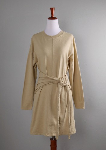 NATION Los Angeles $210 Anthropologie Khaki Slub Tie Front Tee Dress Size XS