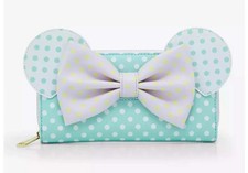 Cartera Loungefly Disney Minnie Mouse Lunares Pastel Cremallera Alrededor con Acento de Lazo