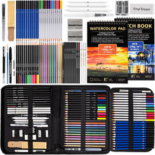 Art Supplies Drawing Pencils Set - 76 Pack Pro Sketching Kit with Sketchbook & W