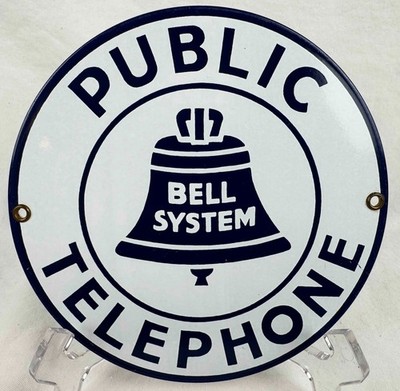 Bell System Public Telephone 7'' Ande Rooney Porcelain Enameled Steel Sign