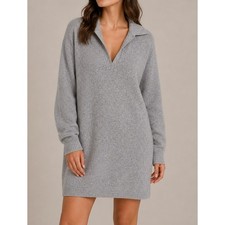 NEW Abercrombie & Fitch Heather Grey Polo Sweater Dress Wool Blend Medium Tall